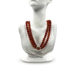 Vintage Bakelite Root Beer Bead Necklace Double Strand Brass Clasp Tested 1940s